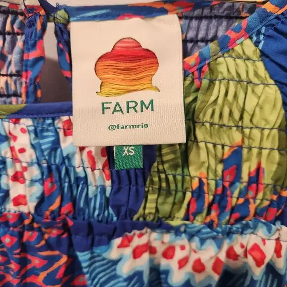 Farm Rio Macaw cotton long-sleeve blue midi dress size XS